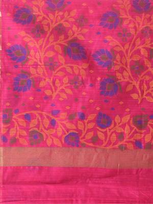 Pink Woven Cotton Silk Floral Handloom-Sarees Without Blouse Piece 4