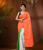 Multicolor woven cotton tricolor handloom-sarees with blouse piece