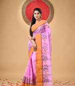 Pink Woven Cotton Paisley Handloom-Sarees Without Blouse Piece