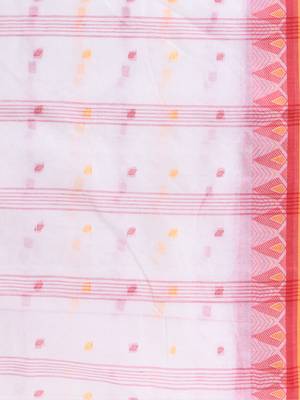 White Woven Cotton Floral Handloom-Sarees Without Blouse Piece 4