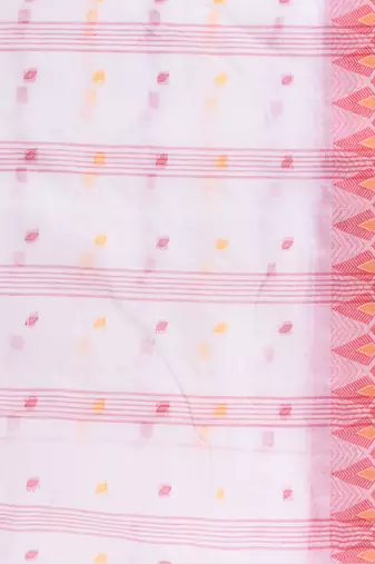 White Woven Cotton Floral Handloom-Sarees Without Blouse Piece