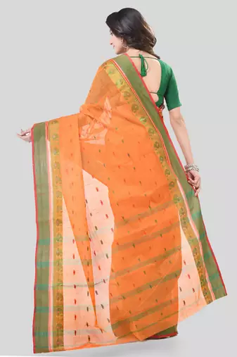 Orange Woven Cotton Paisley Handloom-Sarees Without Blouse Piece