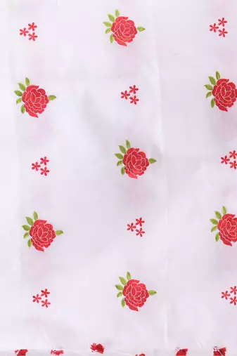 White woven cotton silk rose embroidered handloom-sarees with blouse piece