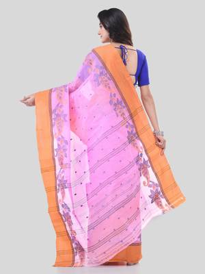 Pink Woven Cotton Paisley Handloom-Sarees Without Blouse Piece 2