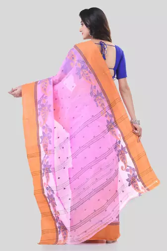 Pink Woven Cotton Paisley Handloom-Sarees Without Blouse Piece