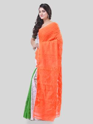 Multicolor woven cotton tricolor handloom-sarees with blouse piece 3