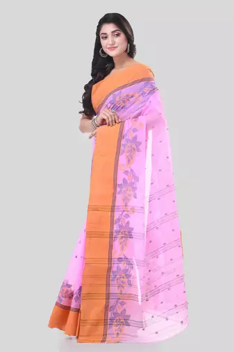 Pink Woven Cotton Paisley Handloom-Sarees Without Blouse Piece