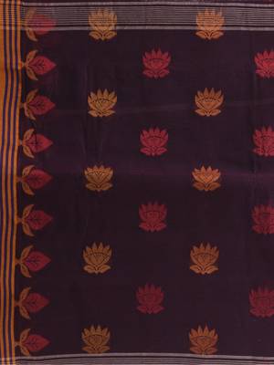 Brown Woven Cotton Leaves Handloom-Sarees Without Blouse Piece 4