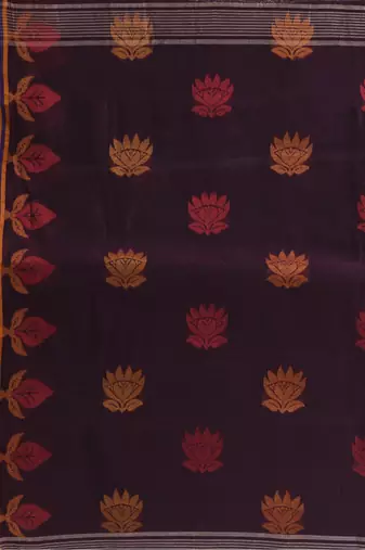 Brown Woven Cotton Leaves Handloom-Sarees Without Blouse Piece