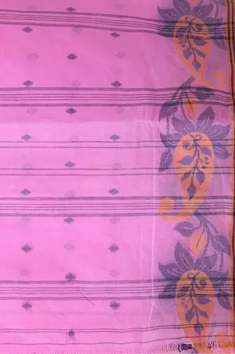 Pink Woven Cotton Paisley Handloom-Sarees Without Blouse Piece