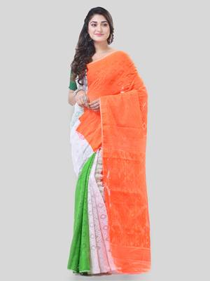 Multicolor woven cotton tricolor handloom-sarees with blouse piece 5
