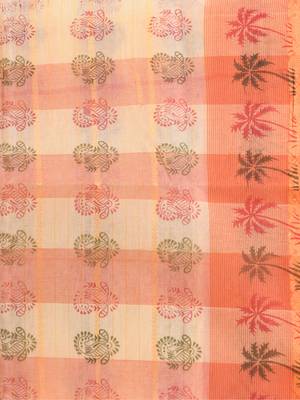 Orange woven cotton printed handloom-sarees with blouse piece 4