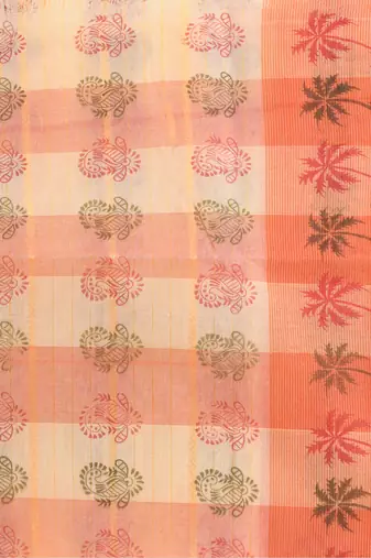 Orange woven cotton printed handloom-sarees with blouse piece
