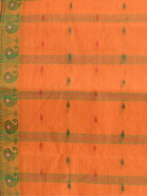 Orange Woven Cotton Paisley Handloom-Sarees Without Blouse Piece 4