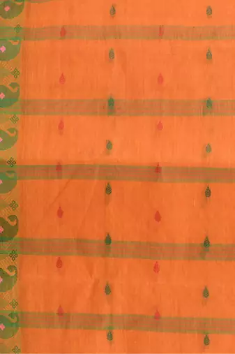 Orange Woven Cotton Paisley Handloom-Sarees Without Blouse Piece