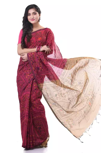 Red woven cotton warli handloom-sarees with blouse piece