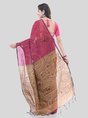 Red woven cotton warli handloom-sarees with blouse piece 3