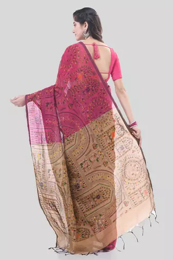 Red woven cotton warli handloom-sarees with blouse piece