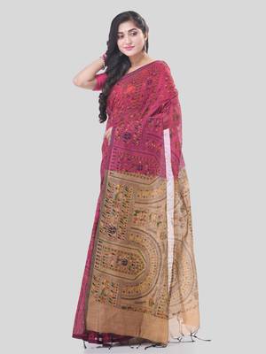 Red woven cotton warli handloom-sarees with blouse piece 1