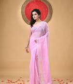 Pink Woven Cotton Solid Handloom-Sarees Without Blouse Piece