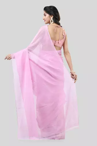 Pink Woven Cotton Solid Handloom-Sarees Without Blouse Piece