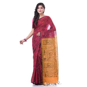 Red woven cotton warli handloom-sarees with blouse piece 2