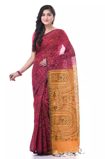 Red woven cotton warli handloom-sarees with blouse piece