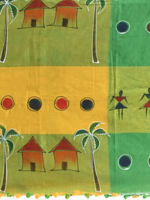 Yellow woven cotton tribal printed handloom-sarees with blouse piece 4