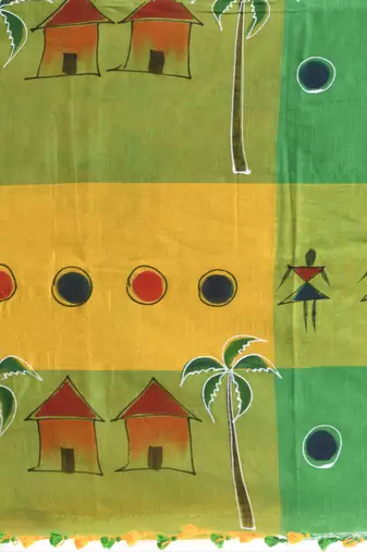 Yellow woven cotton tribal printed handloom-sarees with blouse piece