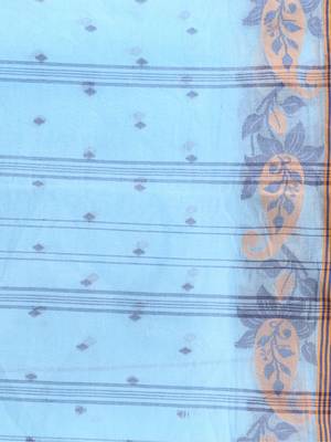 Blue Woven Cotton Paisley Handloom-Sarees Without Blouse Piece 4