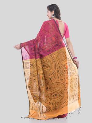 Red woven cotton warli handloom-sarees with blouse piece 3