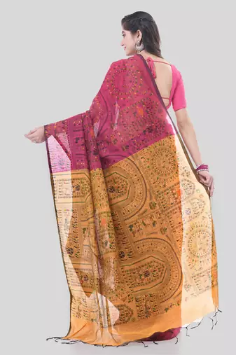 Red woven cotton warli handloom-sarees with blouse piece