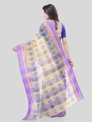 Purple woven cotton printed handloom-sarees with blouse piece 2