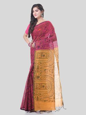 Red woven cotton warli handloom-sarees with blouse piece 1