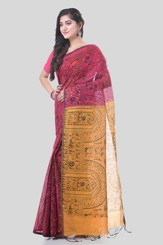 Red woven cotton warli handloom-sarees with blouse piece