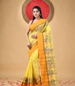 Yellow Woven Cotton Paisley Handloom-Sarees Without Blouse Piece
