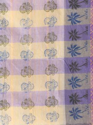 Purple woven cotton printed handloom-sarees with blouse piece 4