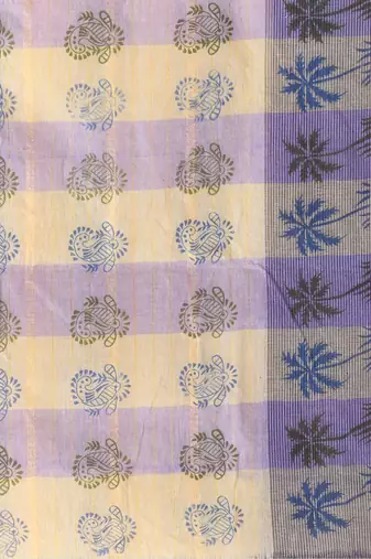 Purple woven cotton printed handloom-sarees with blouse piece