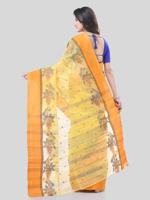 Yellow Woven Cotton Paisley Handloom-Sarees Without Blouse Piece 2