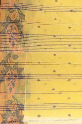 Yellow Woven Cotton Paisley Handloom-Sarees Without Blouse Piece