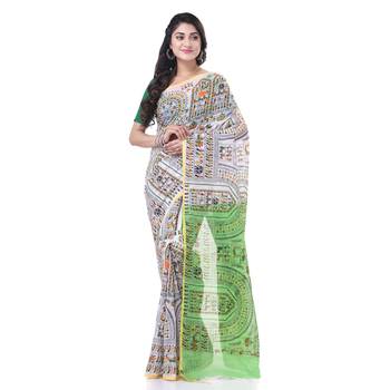 White woven cotton warli handloom-sarees with blouse piece 2