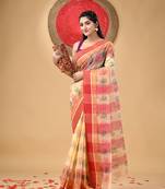 Red woven cotton printed handloom-sarees with blouse piece