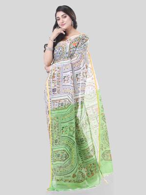 White woven cotton warli handloom-sarees with blouse piece 1