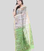 White woven cotton warli handloom-sarees with blouse piece