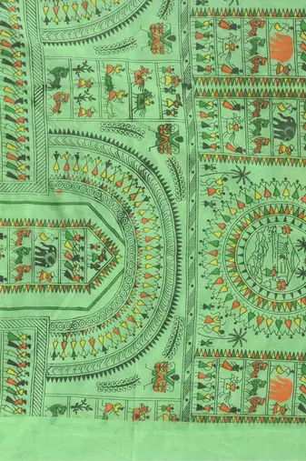 White woven cotton warli handloom-sarees with blouse piece