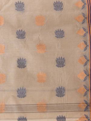 Peach Woven Cotton Leaves Handloom-Sarees Without Blouse Piece 4
