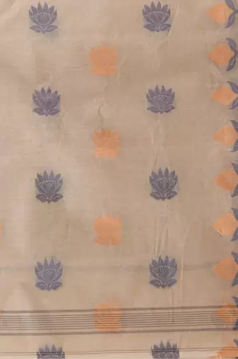 Peach Woven Cotton Leaves Handloom-Sarees Without Blouse Piece