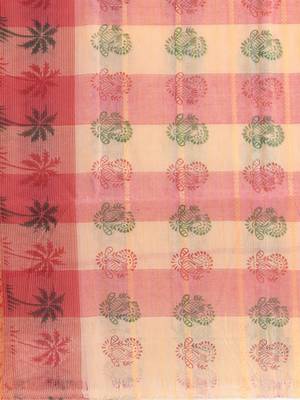Red woven cotton printed handloom-sarees with blouse piece 4