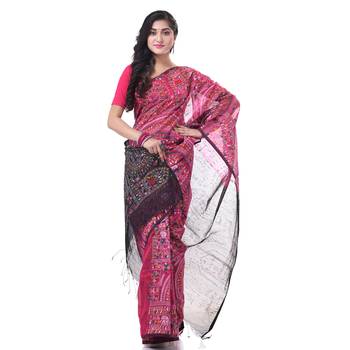 Pink woven cotton warli handloom-sarees with blouse piece 2