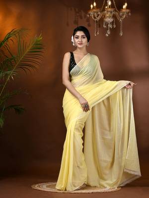 Yellow Woven Cotton Solid Handloom-Sarees Without Blouse Piece 1